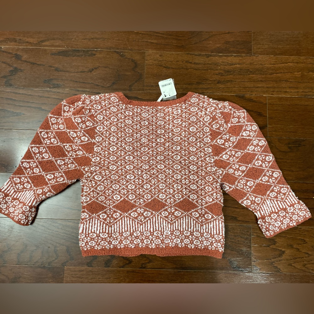 NWT New Free People Geo Floral Cropped Cardigan in Terracotta Large - Picture 11 of 11